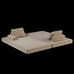 Multifunctional Convertible Sofa Bed With 2 Tumbler Backrests And 2 Pillows, Diy Modern Upholstered Couch - Camel