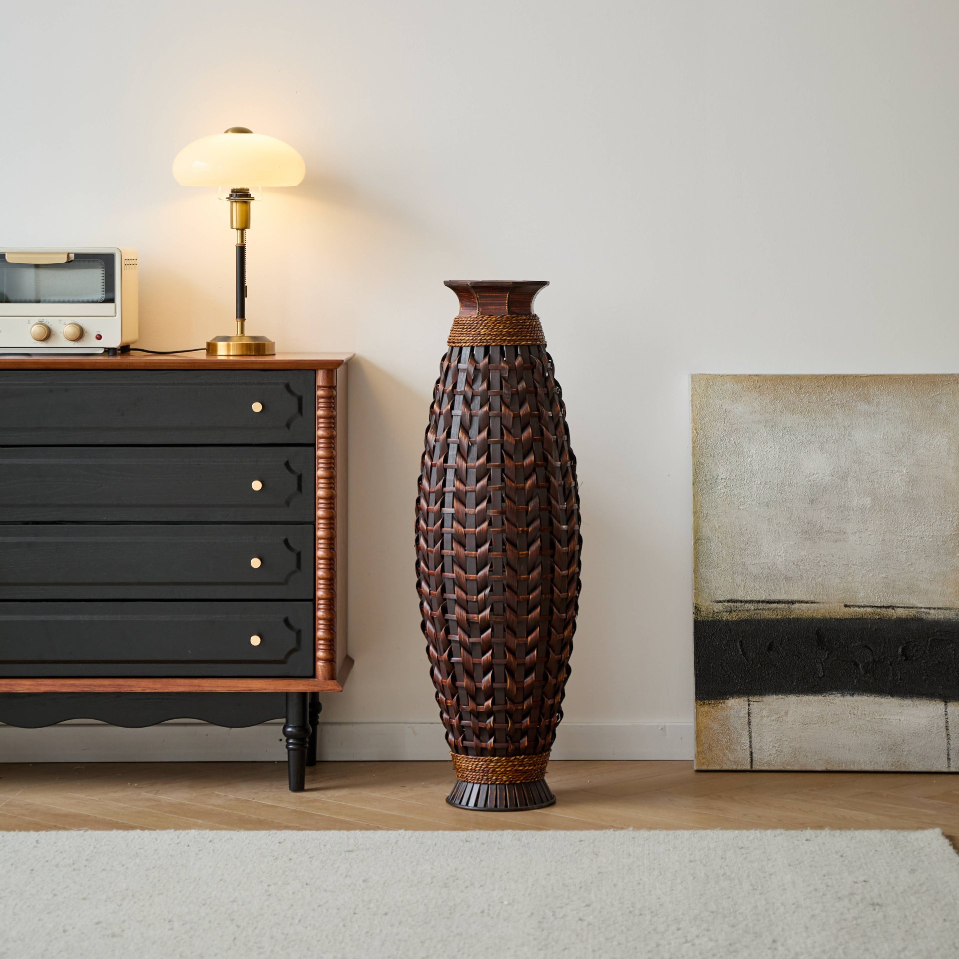 Hand Woven Bamboo Floor Vase, Decorative Accent For Living Room - Acacia Wood - Image 21