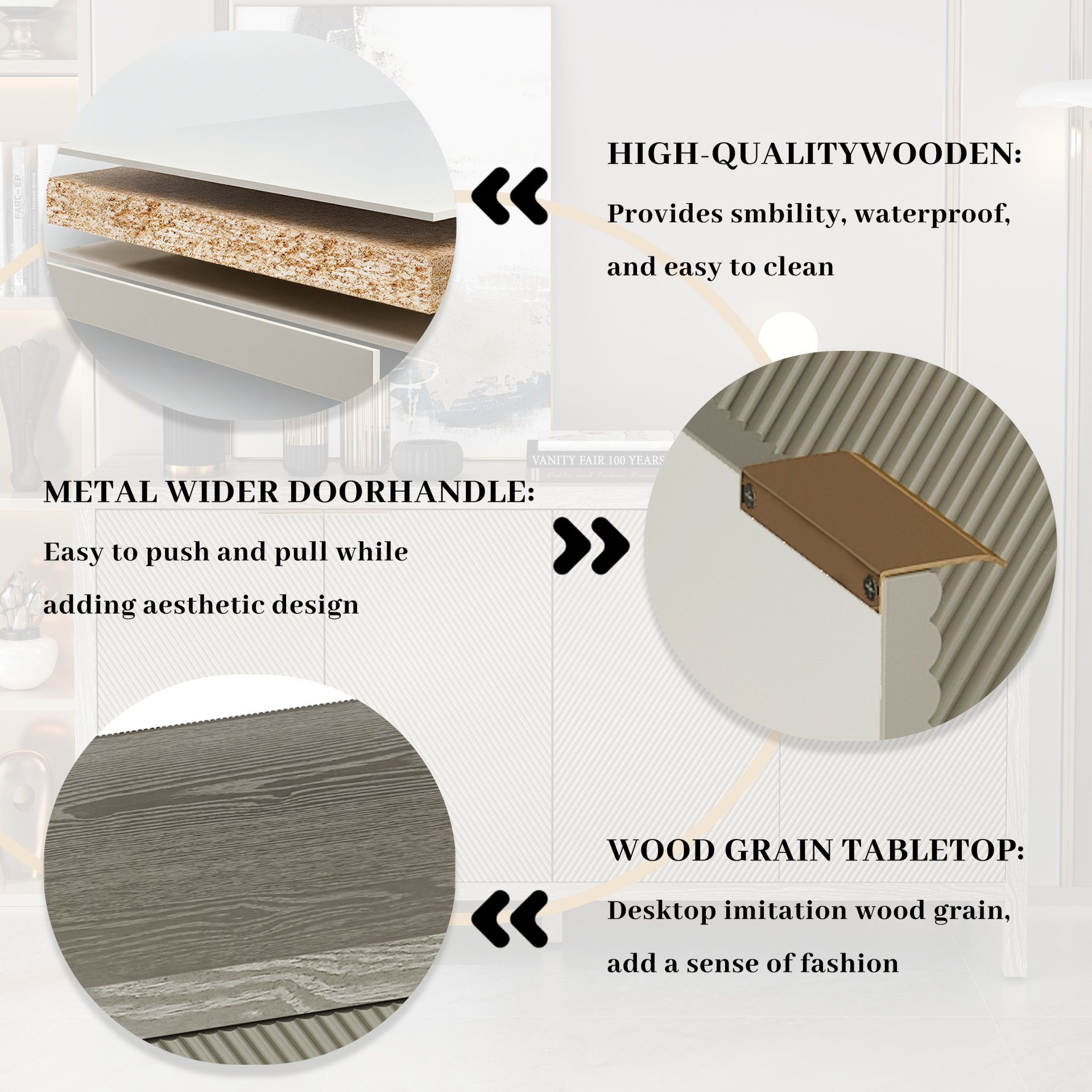 Buffet Cabinet With 4 Doors, Storage Sideboard For Living Room, Dining Room - Champagne - Image 9