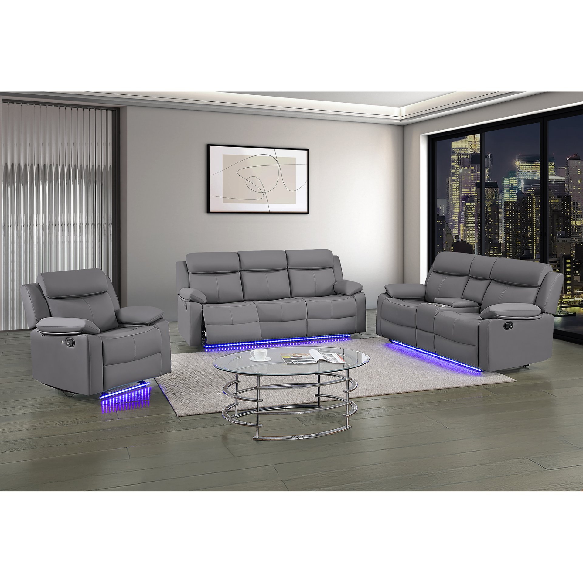 Blanche - Console Reclining Loveseat With LED Lights - Gray - Image 10