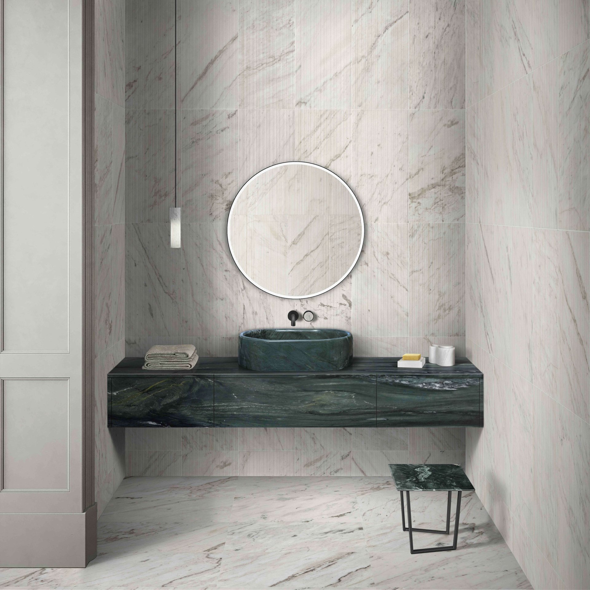 Vessel Sink, Semi Polished Surface, Genuine Real Marble, Oval Shape - Green - Image 6