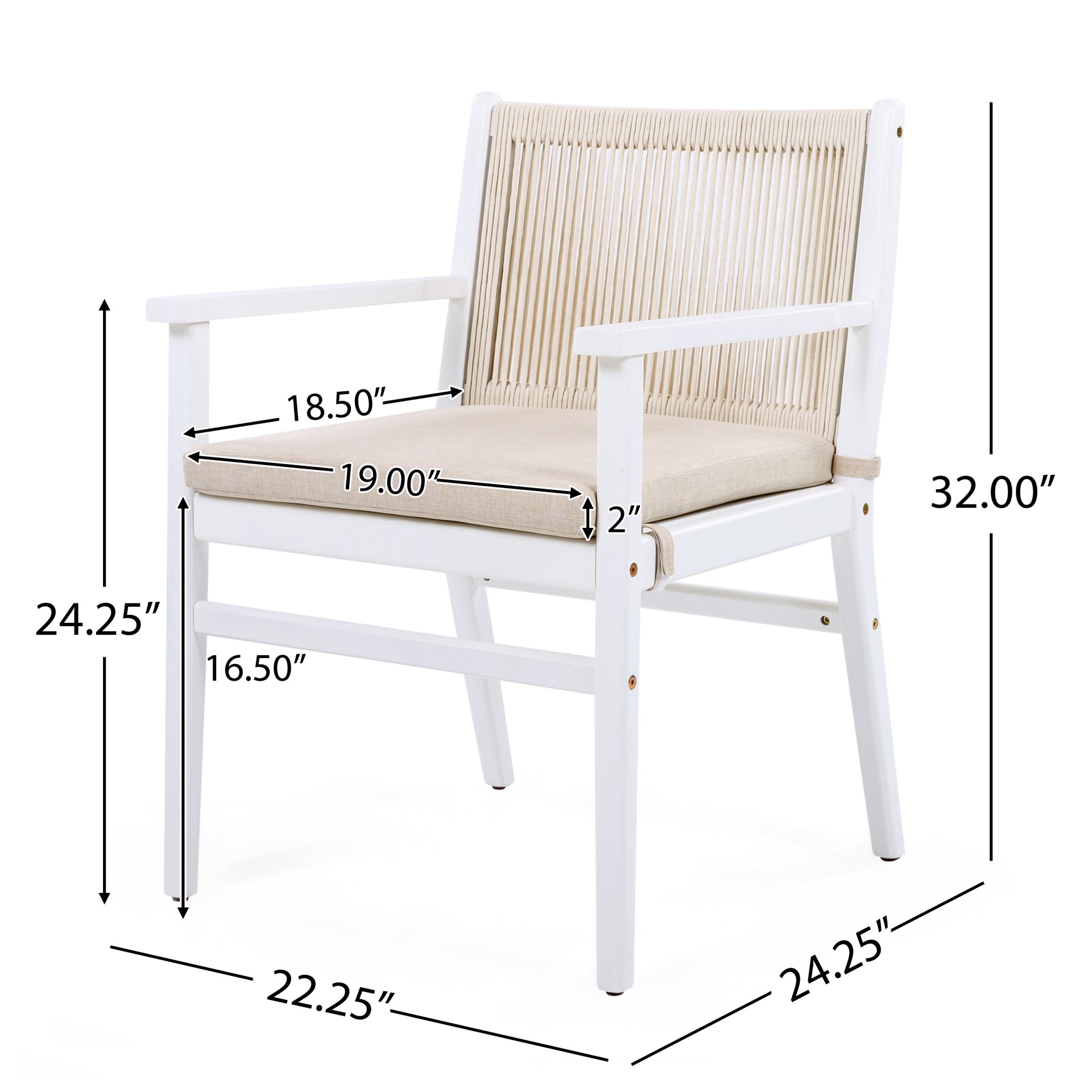 Outdoor Dining Armchair (Set of 2) - Beige / White - Image 3