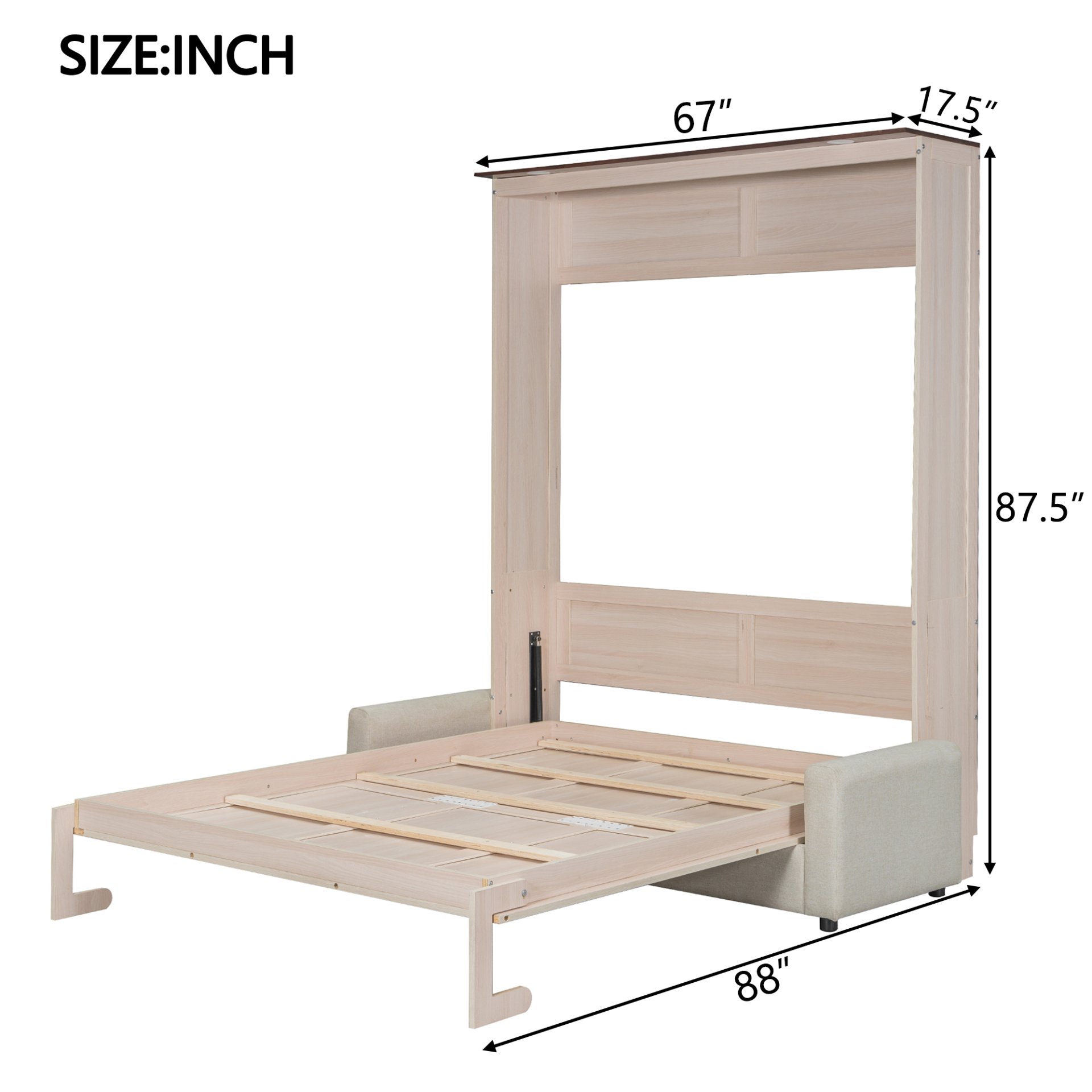 Queen Size Murphy Bed With Sofa And LED - Beige - Image 3
