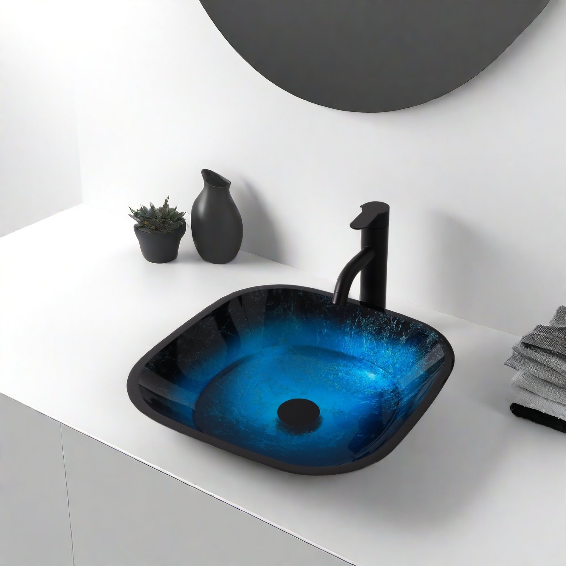 Artistic Vessel Sink With Faucet And Pop Up Drain - Blue - Image 5