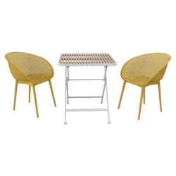 2 Pack Lounge Chair Set With Folding Square Table - Earthy Yellow / Khaki / White