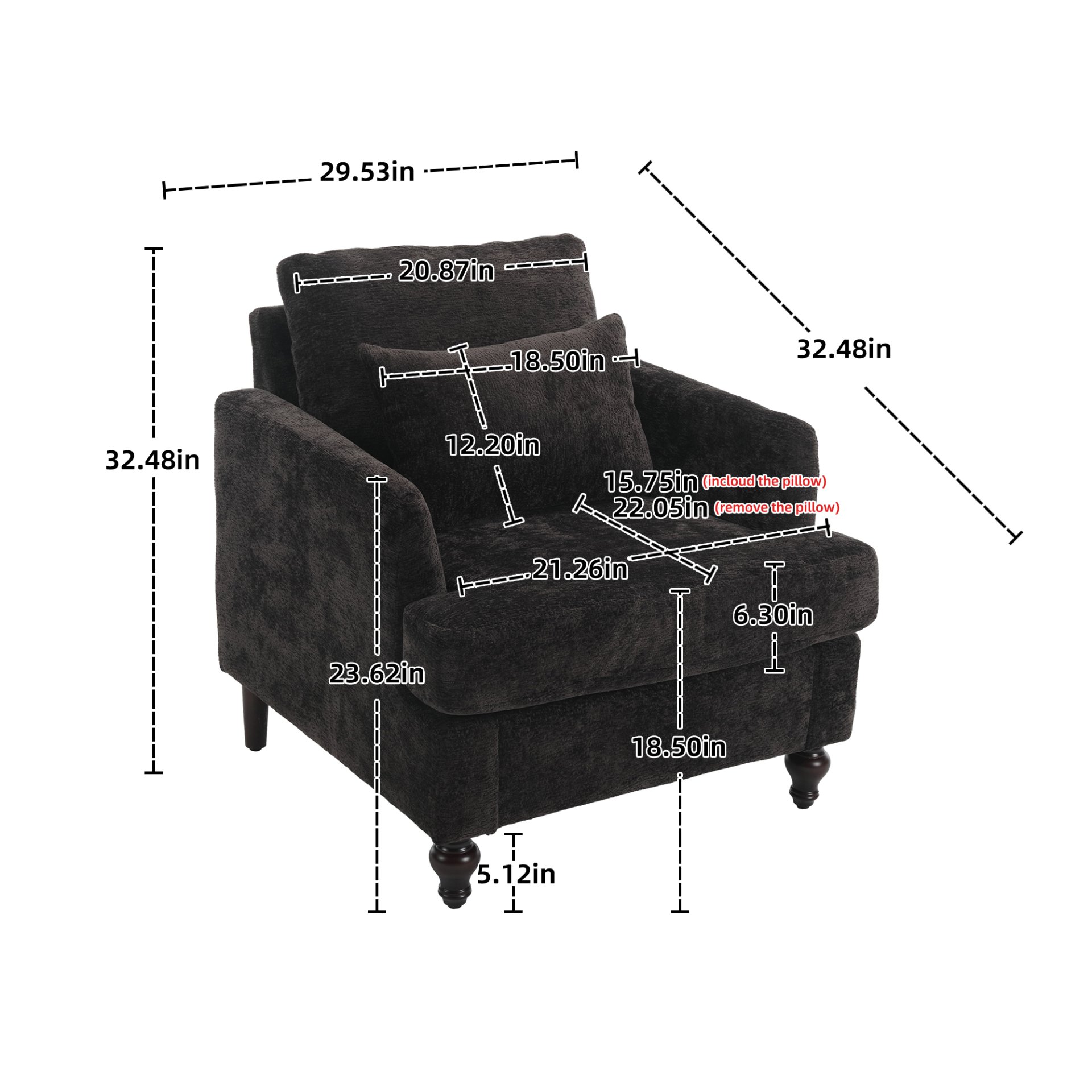 Modern Accent Chair Lounge Chair Chenille Tufted Club Chair Mid Century Arm Chair With Solid Wood Frame - Black - Image 3