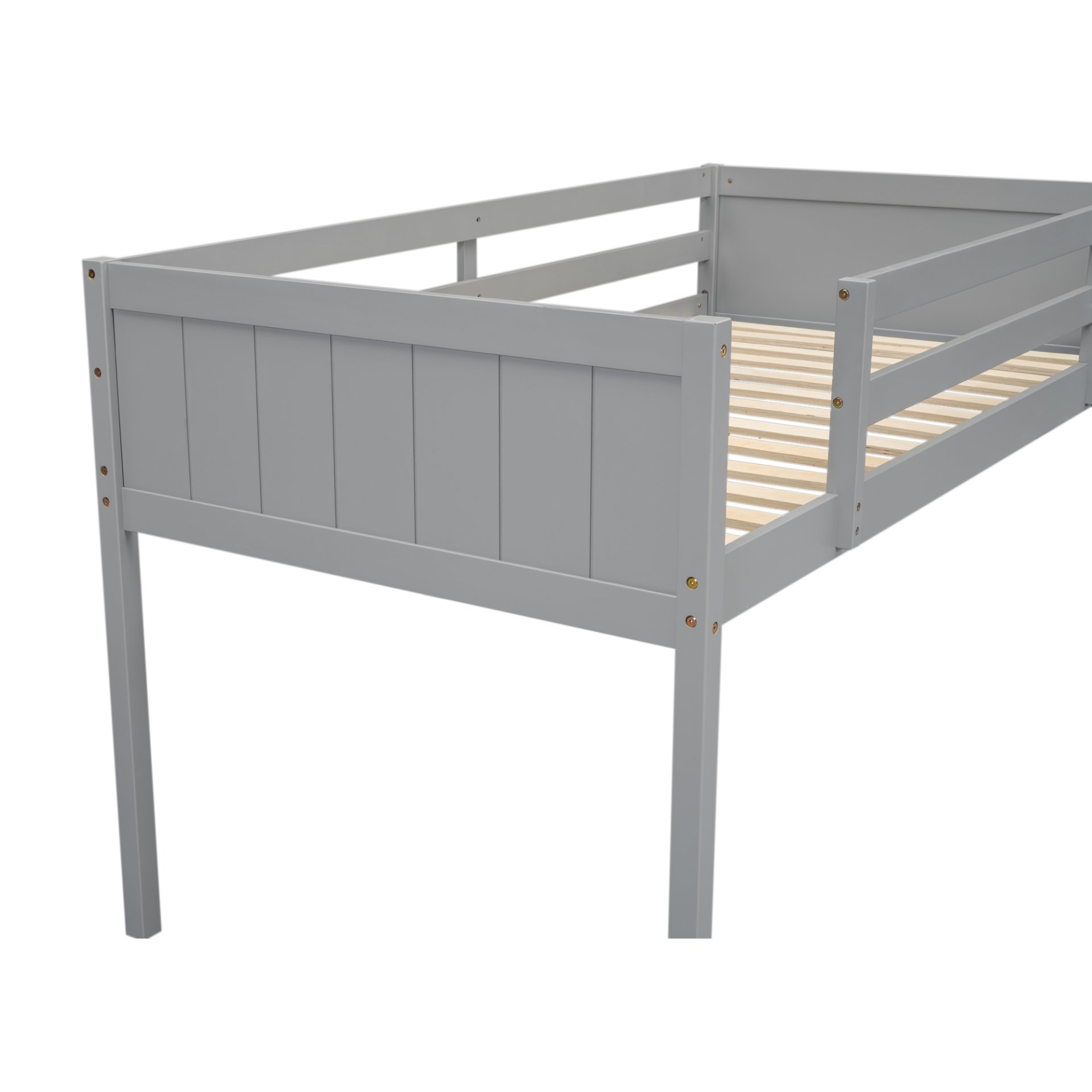 Twin Size Low Loft Bed With Adjustable Ladder - Gray - Image 6
