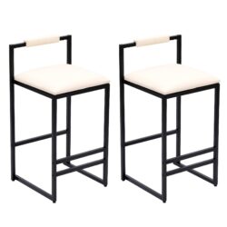 Modern Upholstered Bar Stools Set With Metal Frame For Counter Or Kitchen Island - Beige