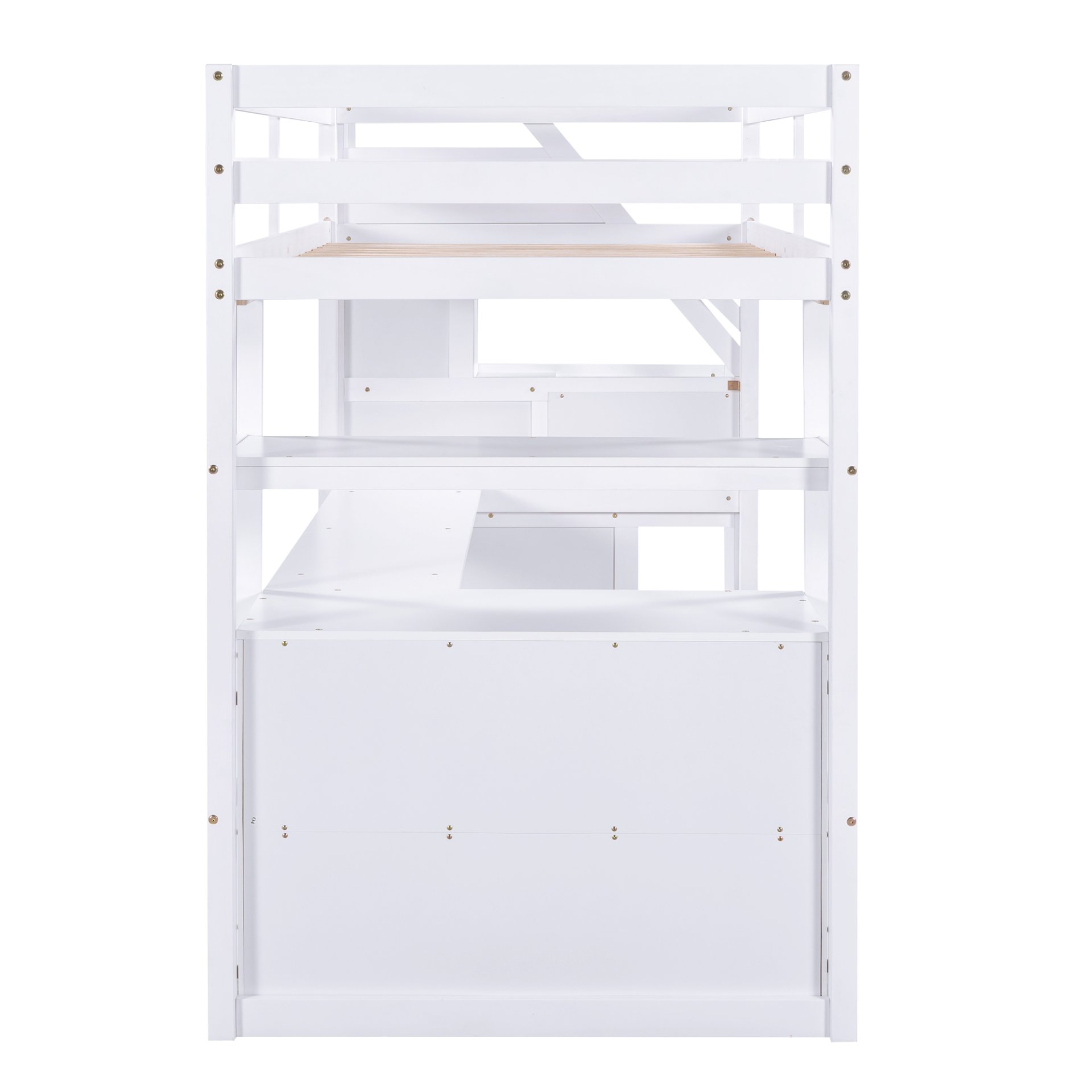 Twin Size Loft Bed With Built In Desk, Shelves, Drawers, And Storage Staircase - White - Image 12