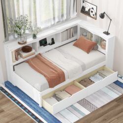 Twin Size Daybed With 2 Storage Drawers, Storage Cabinets And USB Ports - White