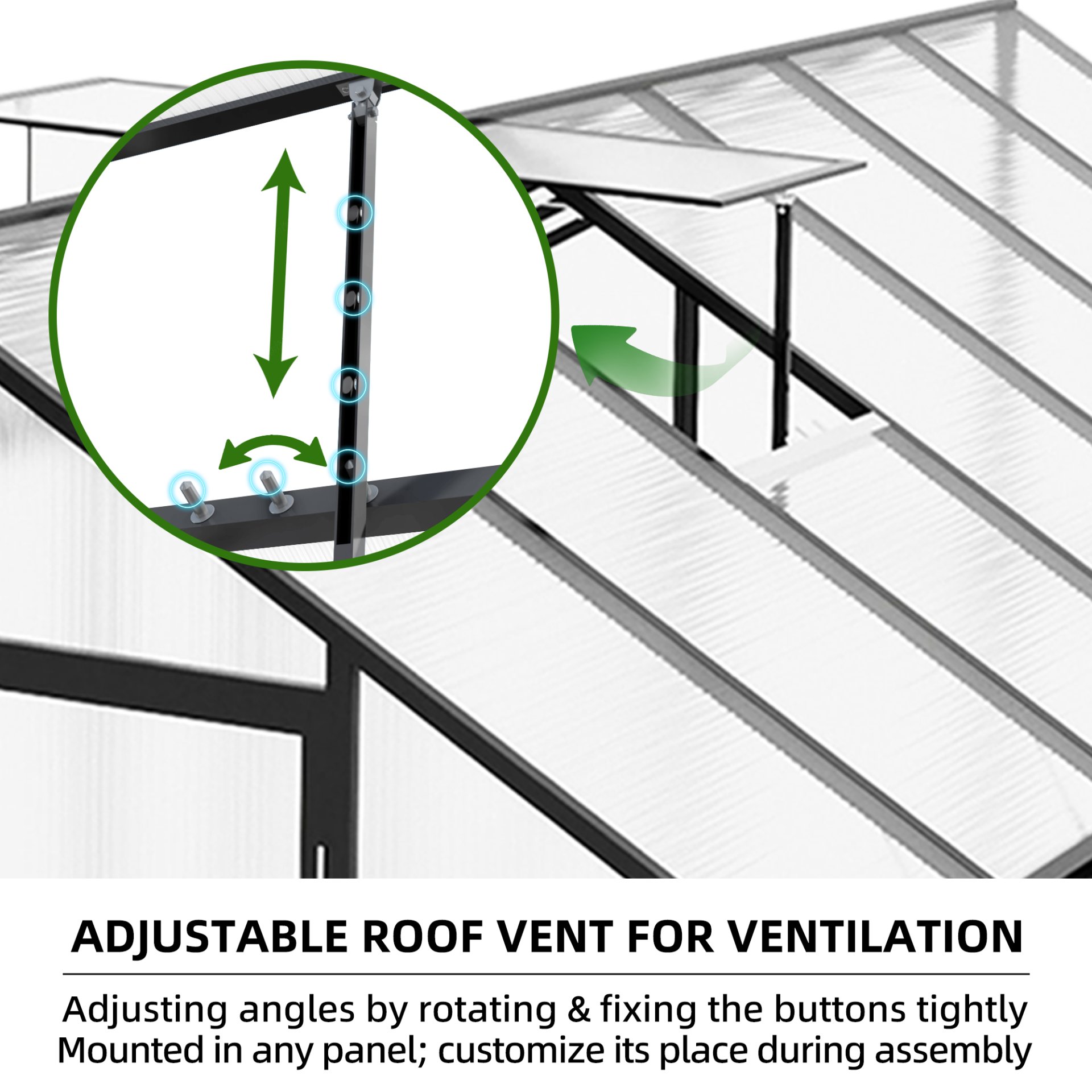 Frame Greenhouse 8 X 10 Ft Polycarbonate Heavy Duty Walk In Garden Greenhouse For Backyard In All Seasons - Black - Image 5