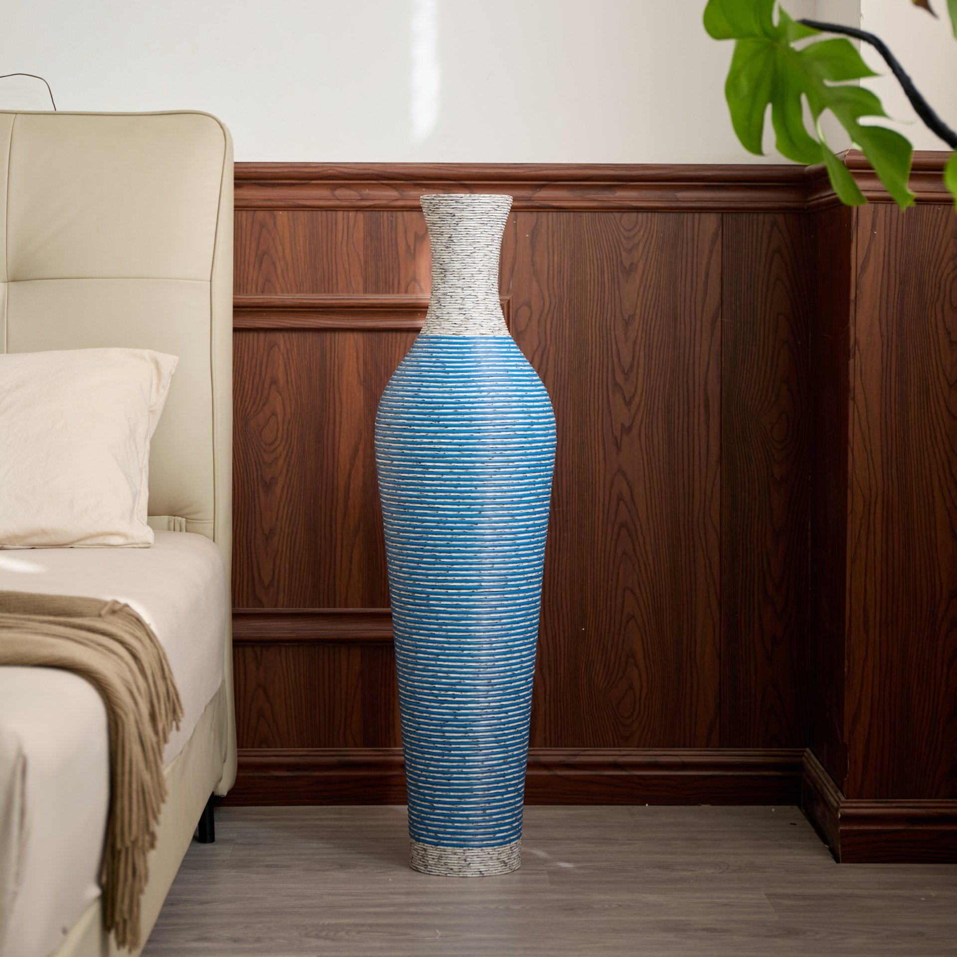 Tall Standing Designer Floor Vase Durable Artificial 2 Tone Ideal Decor Accent For Living Room - Lake Blue - Image 6