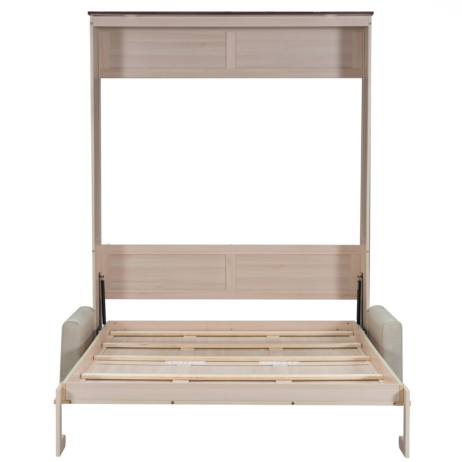 Queen Size Murphy Bed With Sofa And LED - Beige - Image 10