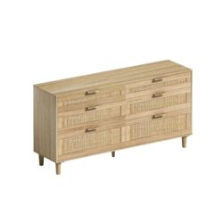 Rattan Dresser With 6 Drawers, Legs & Handles, Storage Cabinet For Living Room - Natural