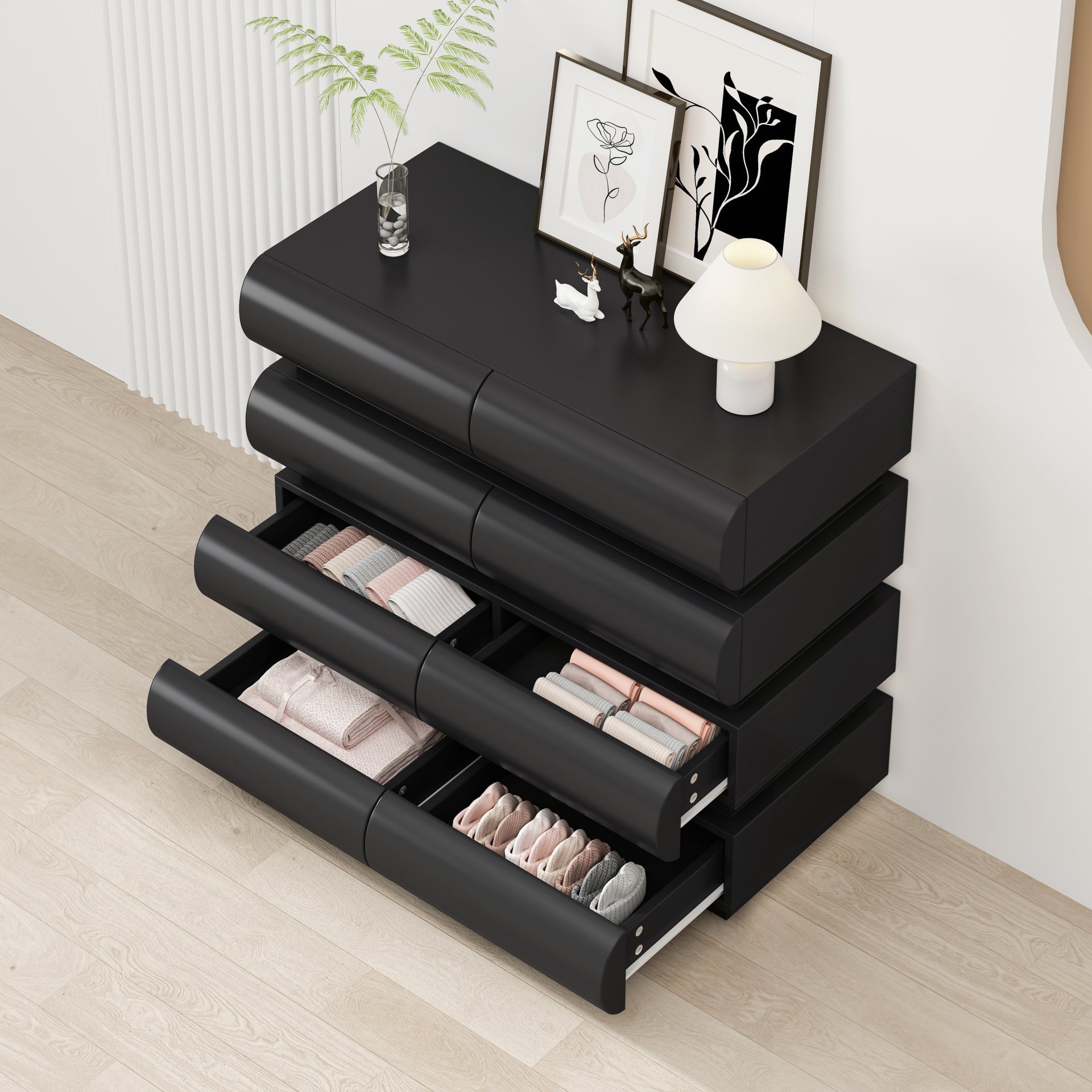 Minimalist Handle Less 8 Drawer Dresser With Wide Storage - Black - Image 13