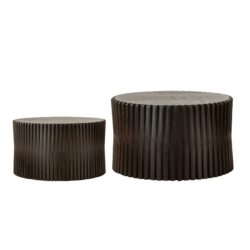 Cylindrical Nesting Coffee Table Set & Textured Embossed Design (Set of 2) - Dark Brown