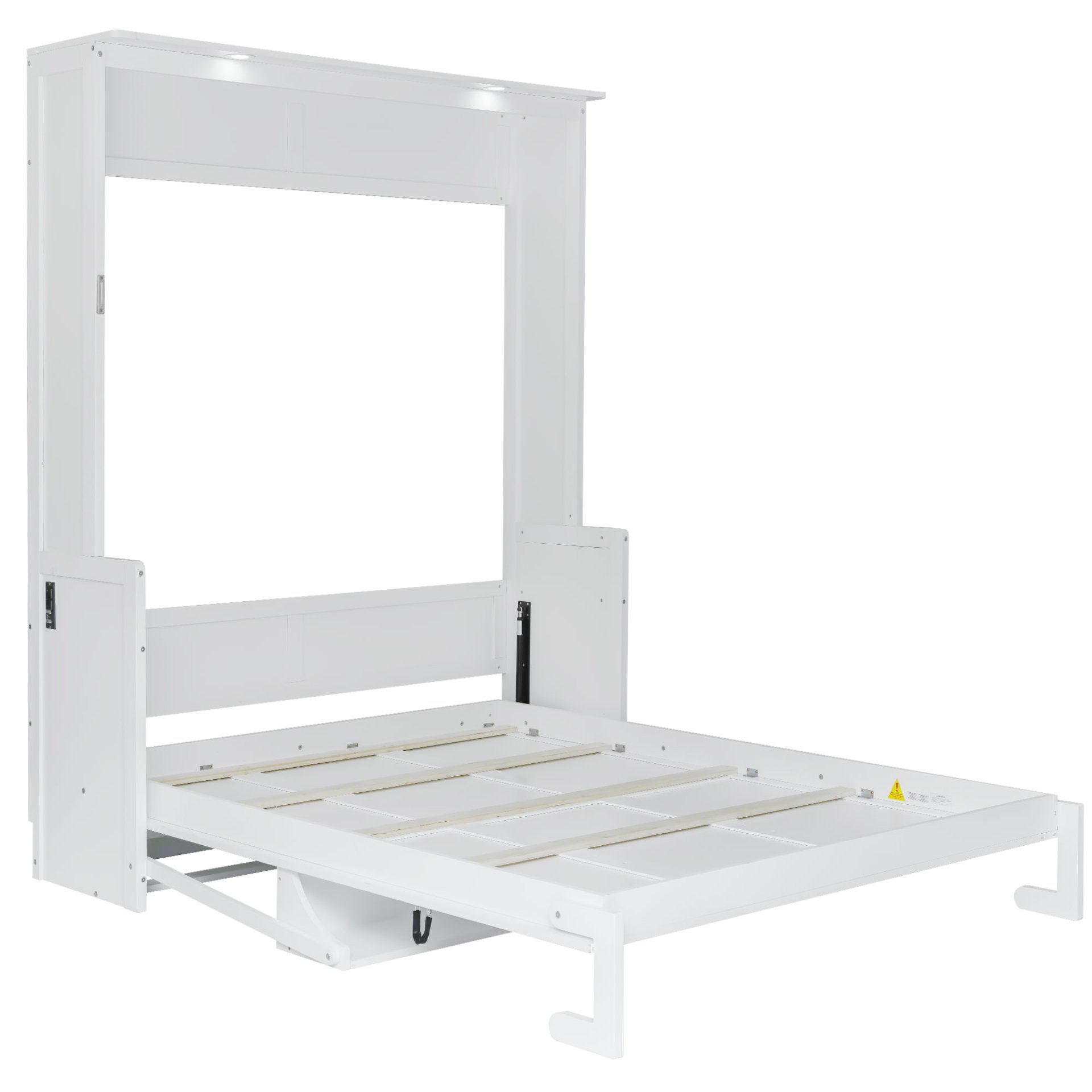 Queen Size Murphy Bed With Desk, LED Lights & USB Charging Station - White - Image 13