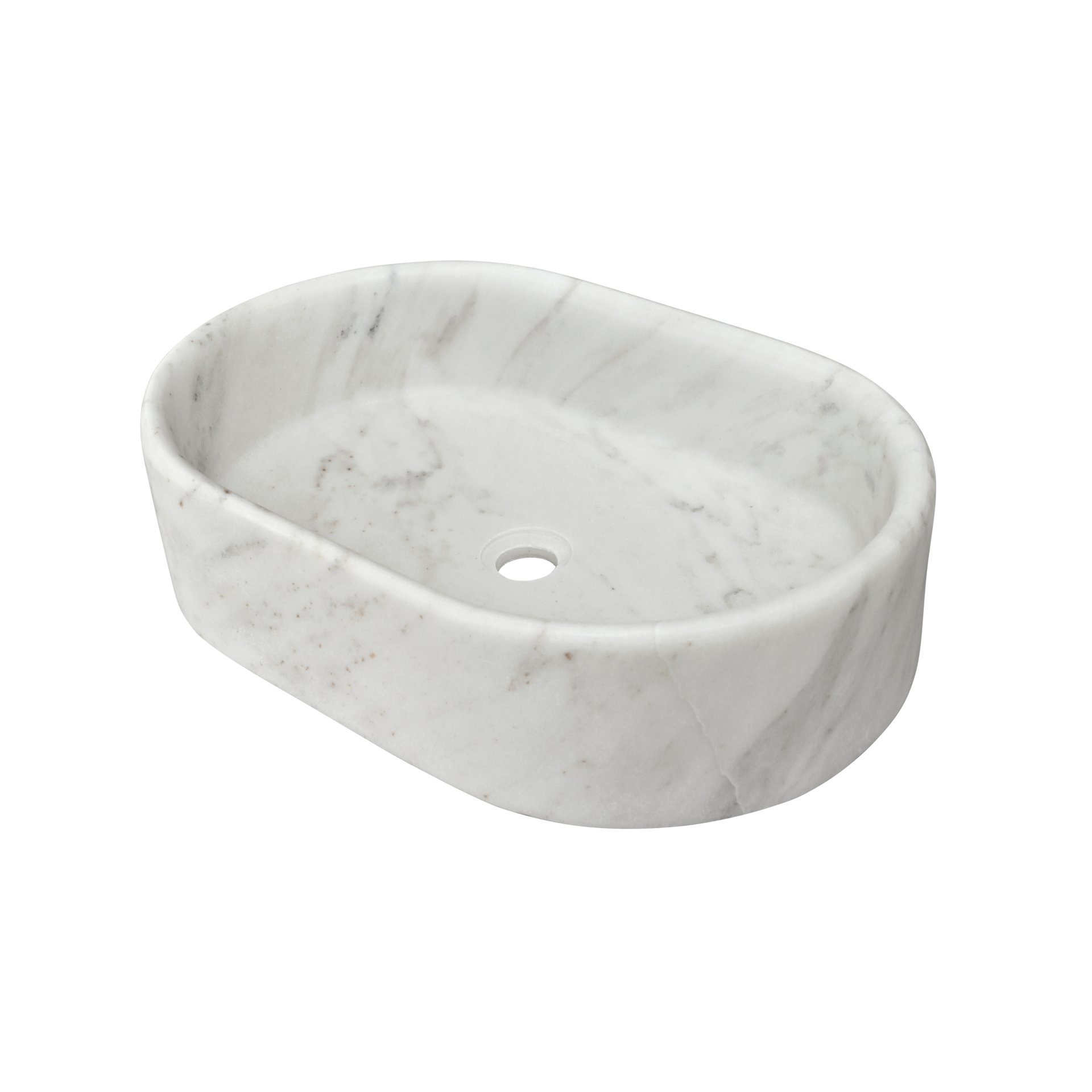 Vessel Sink, Semi Polished Surface, Genuine Real Marble, Oval Shape - White / Natural - Image 10