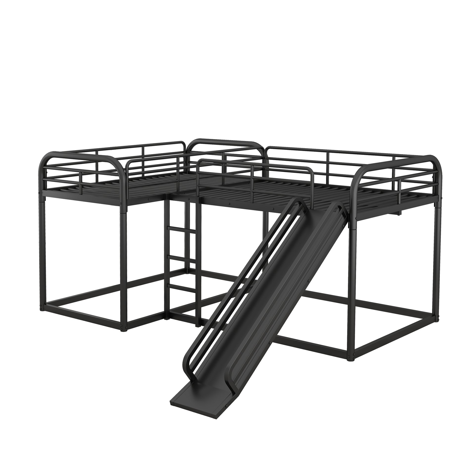 L-Shaped Bunk Bed With Slide And Short Ladder For Full And Twin Size - Black - Image 9