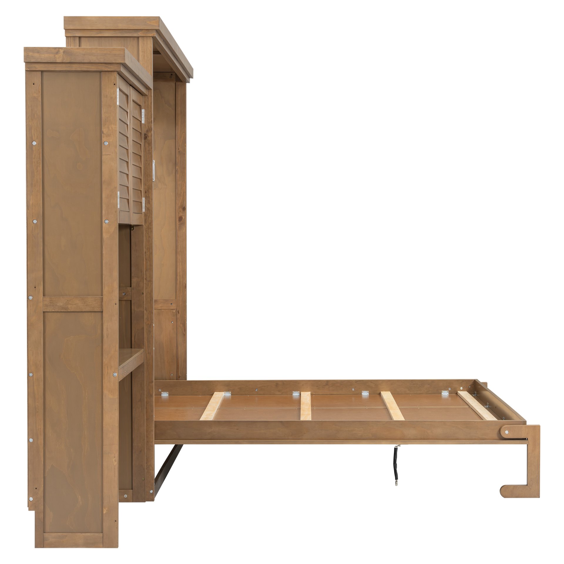 Queen Size Murphy Bed With Louvered Design And Multiple Storage Shelves - Wood - Image 18