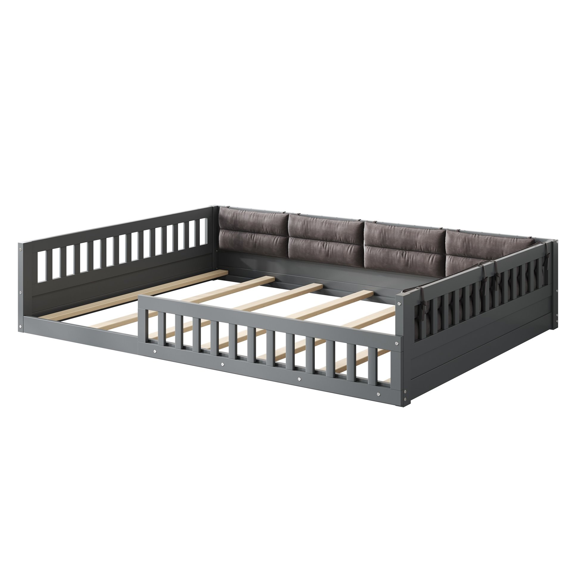 Upholstered Platform Bed With Guardrail And Pillow, Full Size - Gray - Image 7