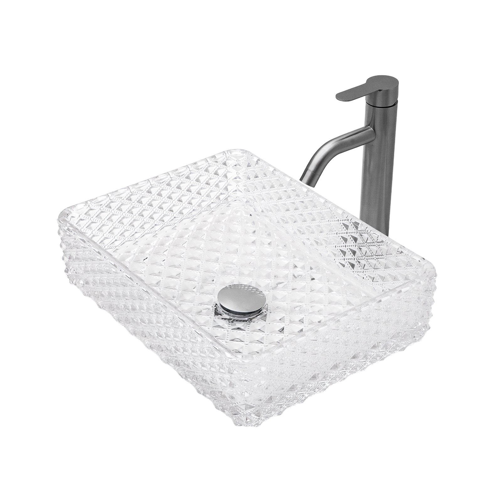 Rectangle Vessel Sink With Diamond Texture With Pop Up Drain (No Faucet) - White - Image 8