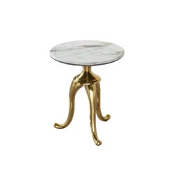 Modern Small Coffee Table With Microcrystalline Stone Top And Carbon Steel Legs - Gold