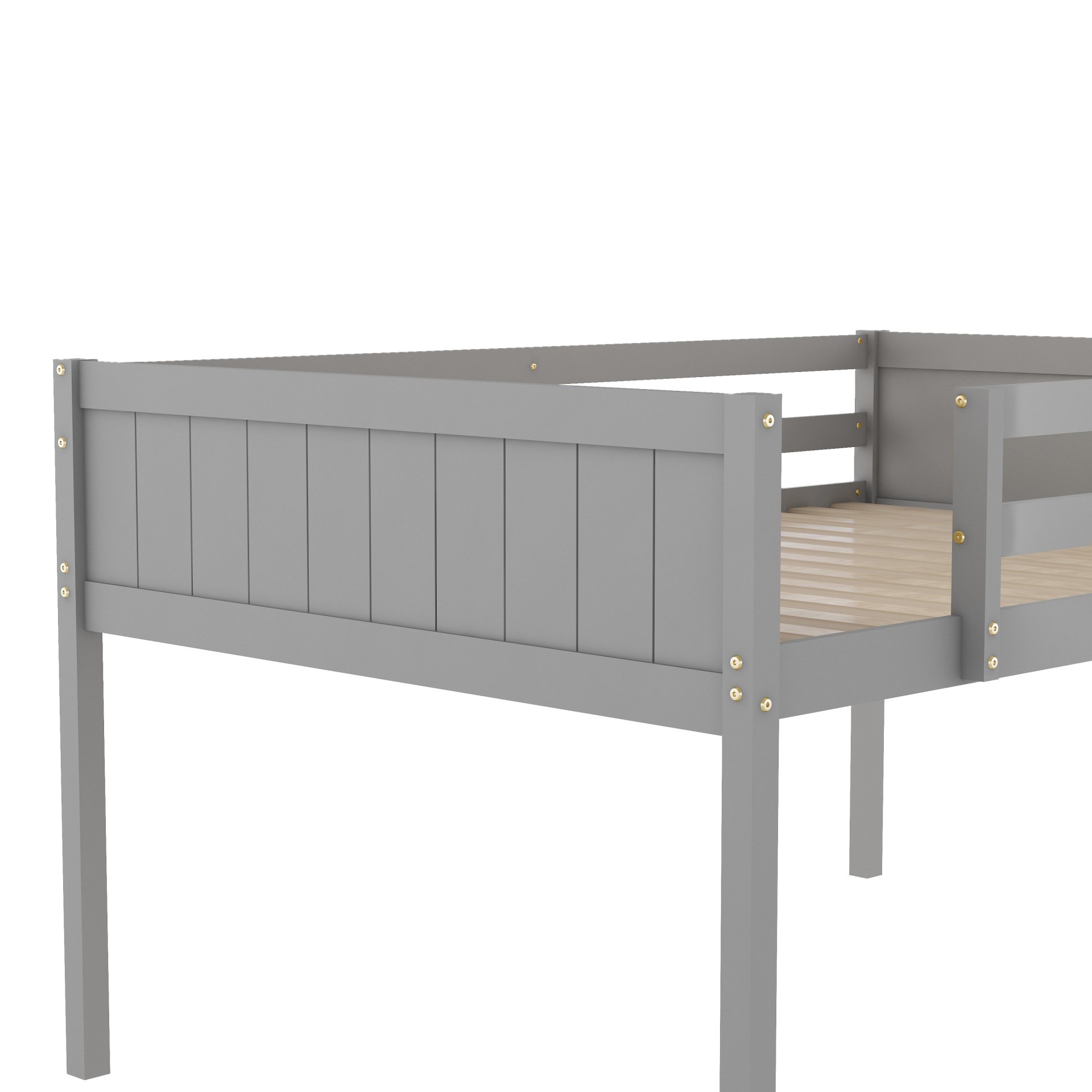 Full Size Low Loft Bed With Adjustable Ladder - Gray - Image 8