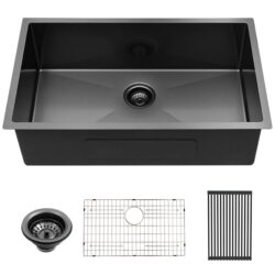 28" Undermount Kitchen Sink 16 Gauge 10" Deep Single Bowl - Gunmetal Black