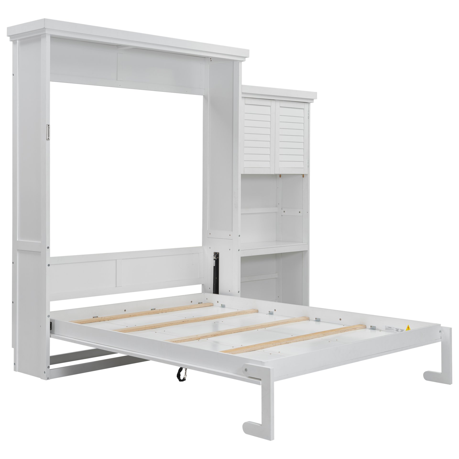 Queen Size Murphy Bed With Louvered Design And Multiple Storage Shelves - White - Image 20
