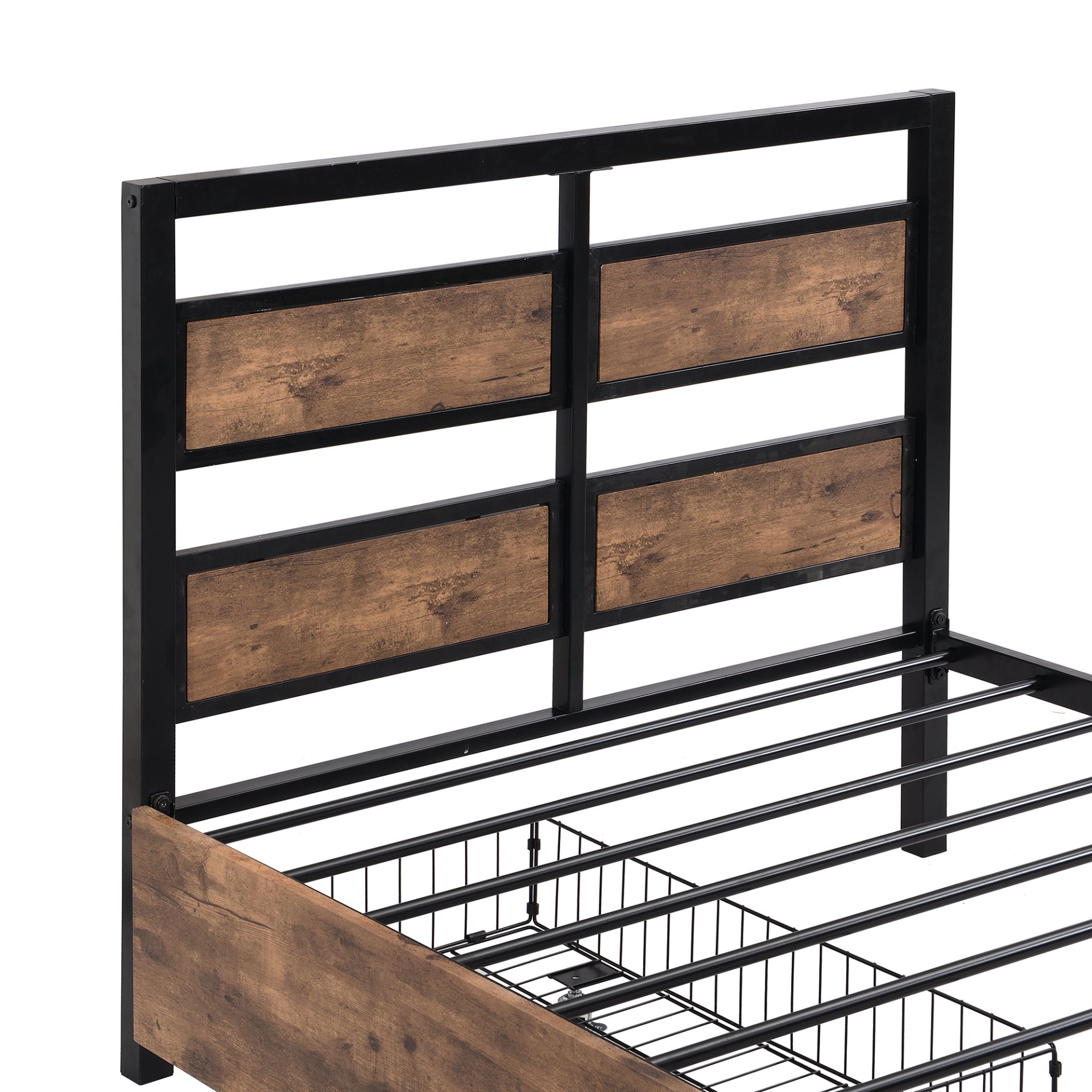 Twin Size Platform Bed With Headboard And Footboard, 2 Storage Drawers And Rotatable TV Stand - Black - Image 13