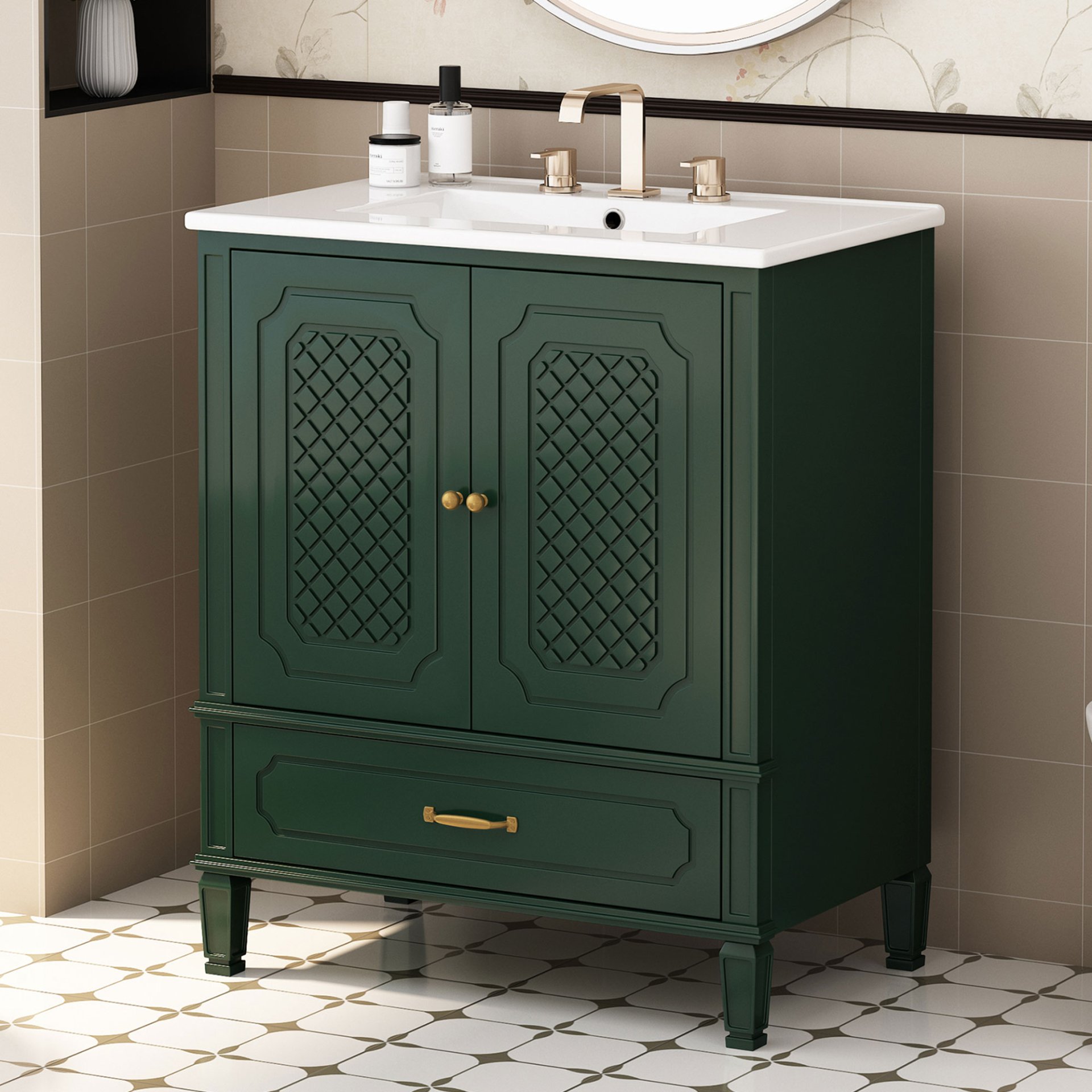 30" Bathroom Vanity With Sink, Soft Closing Door, Multi Functional Storage - Green - Image 2