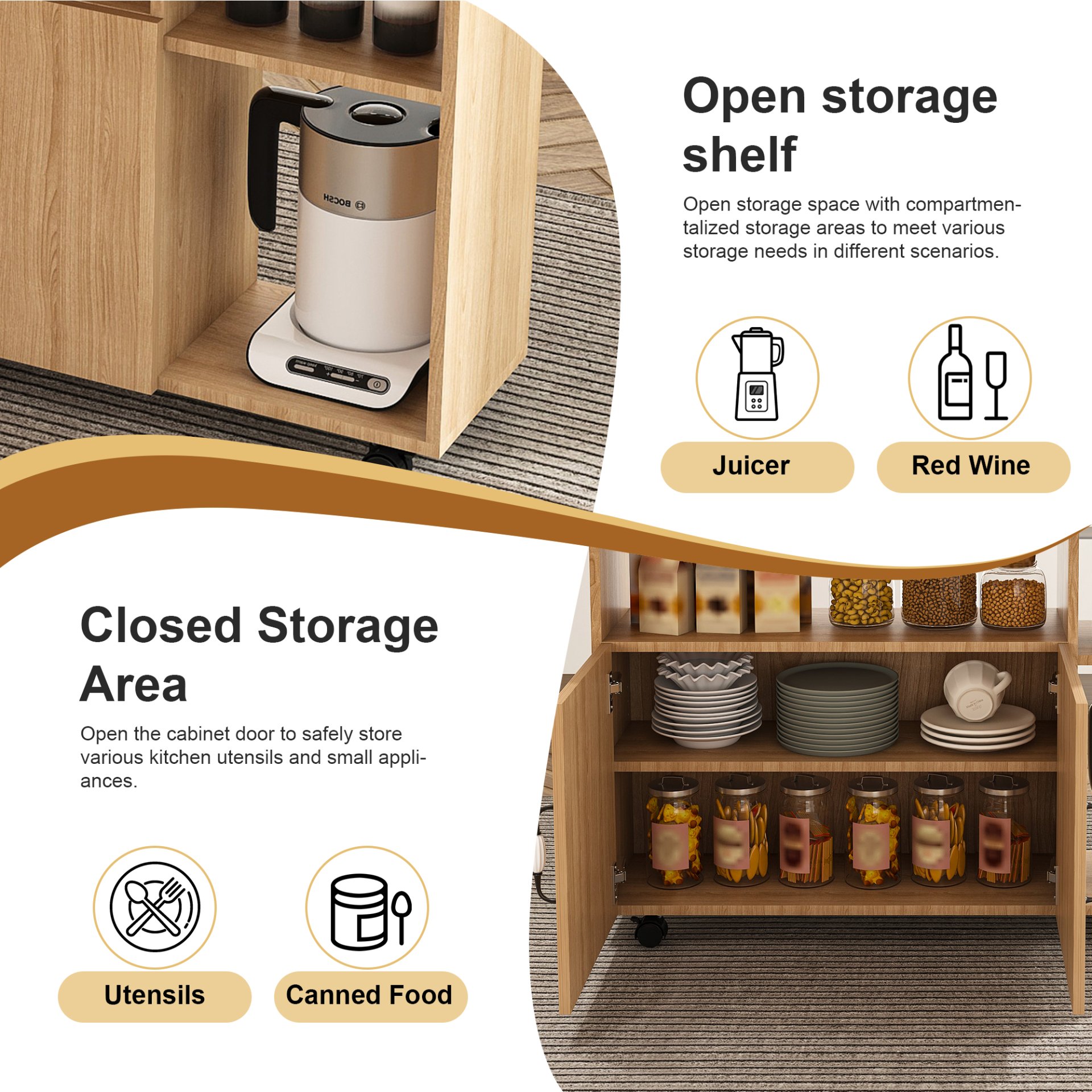 Multifunctional Folding Table With Storage Shelves And Wheels, Compact Desk For Kitchen - Walnut - Image 11