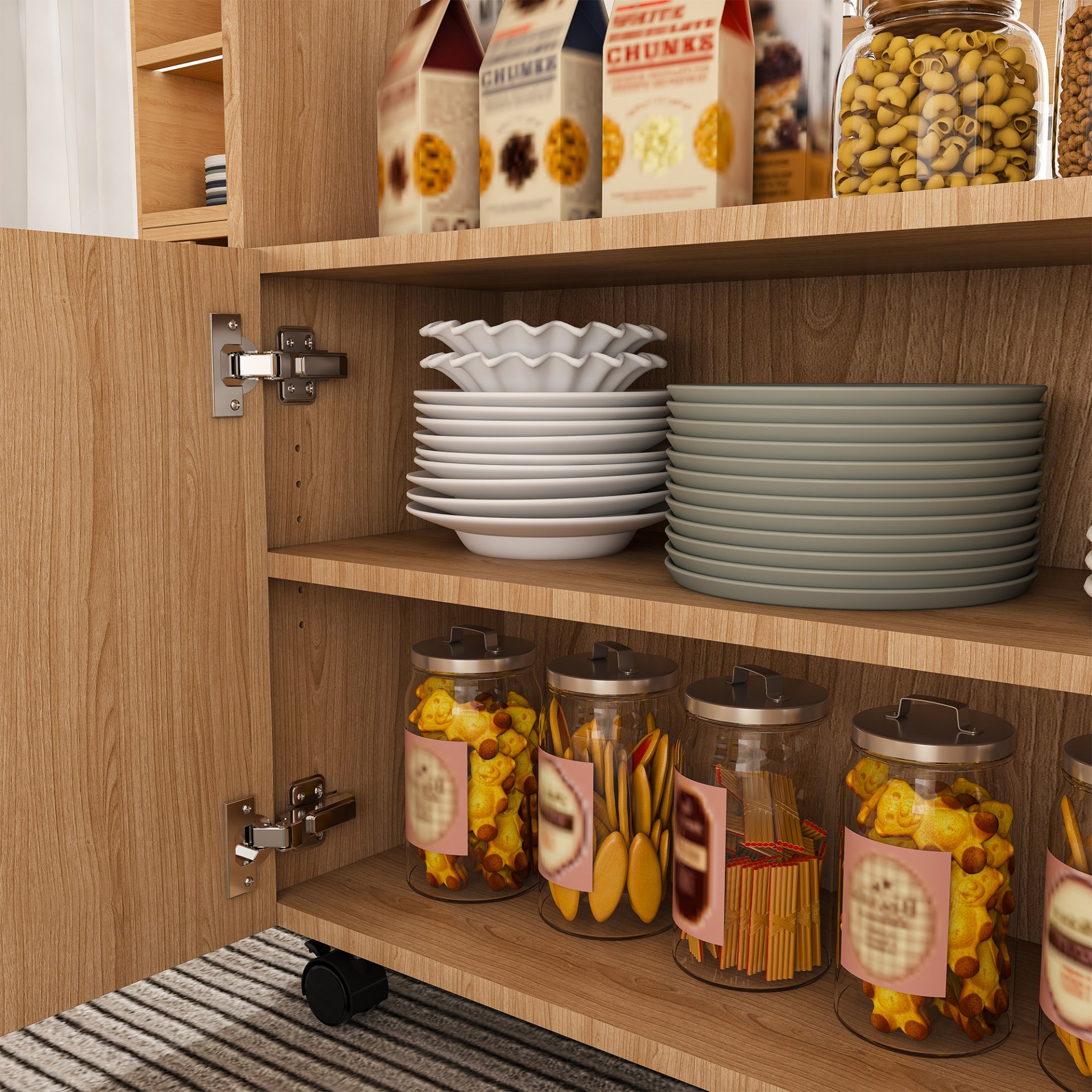 Multifunctional Folding Table With Storage Shelves And Wheels, Compact Desk For Kitchen - Walnut - Image 5