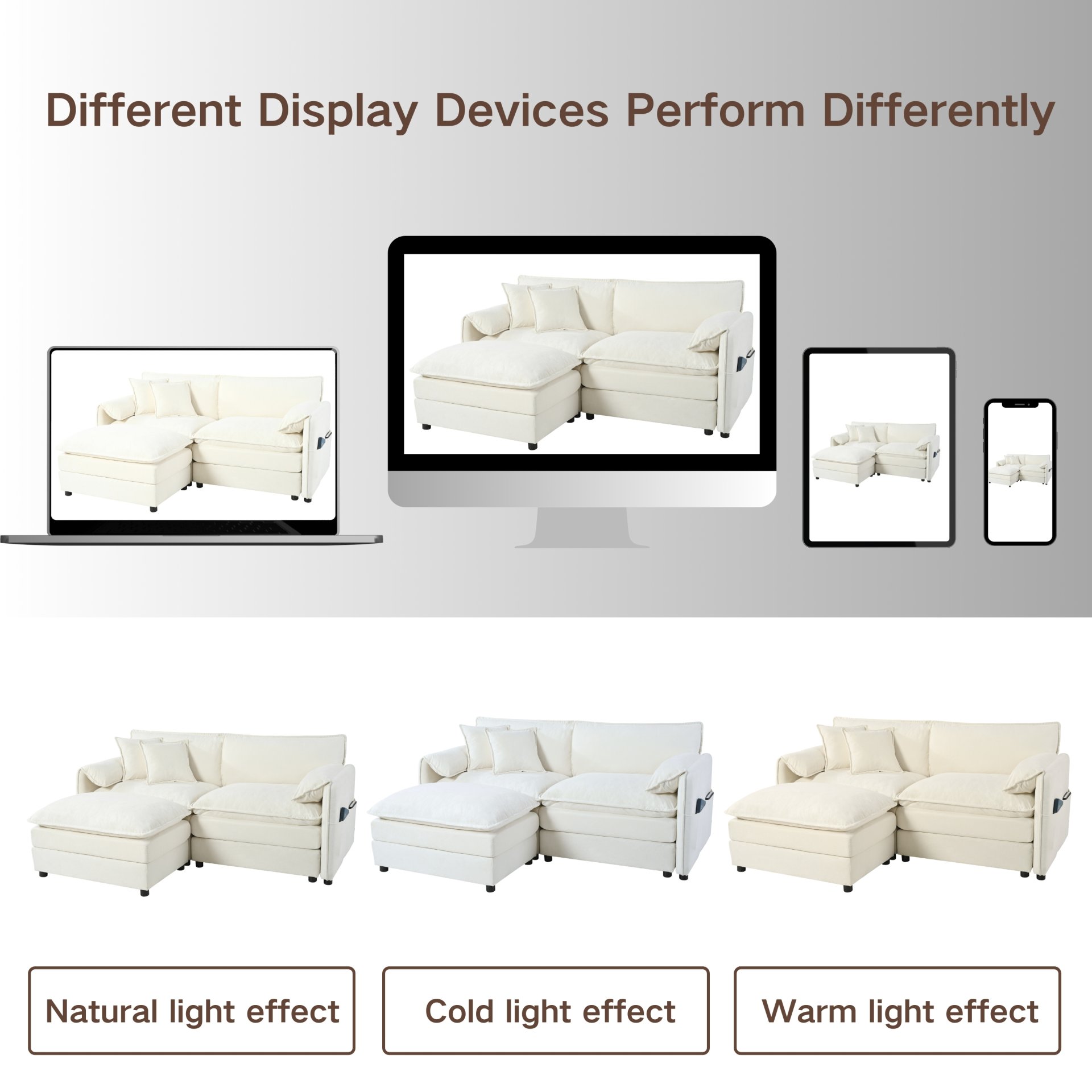 Deep Seat Sectional Cloud Sofa With 2 Ottomans & Soft Pillows, Modular Loveseat For Living Room - Beige Chenille 75.59X57.48X33.46 Inches - Image 17