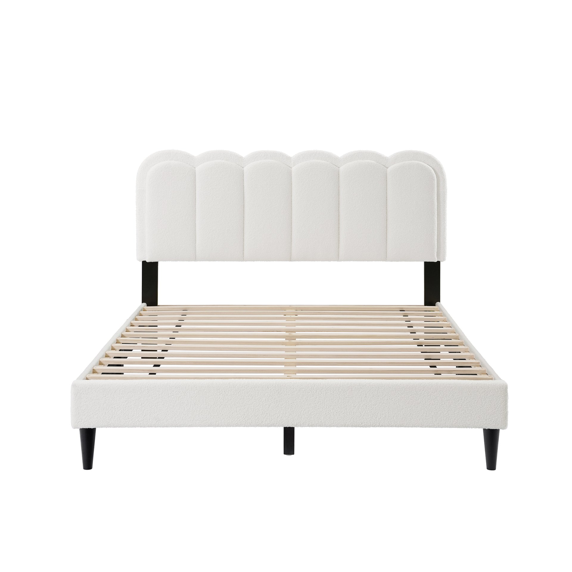 Queen Size Lambswool Petal Headboard Bed Frame With Ambient Light - White - Image 6