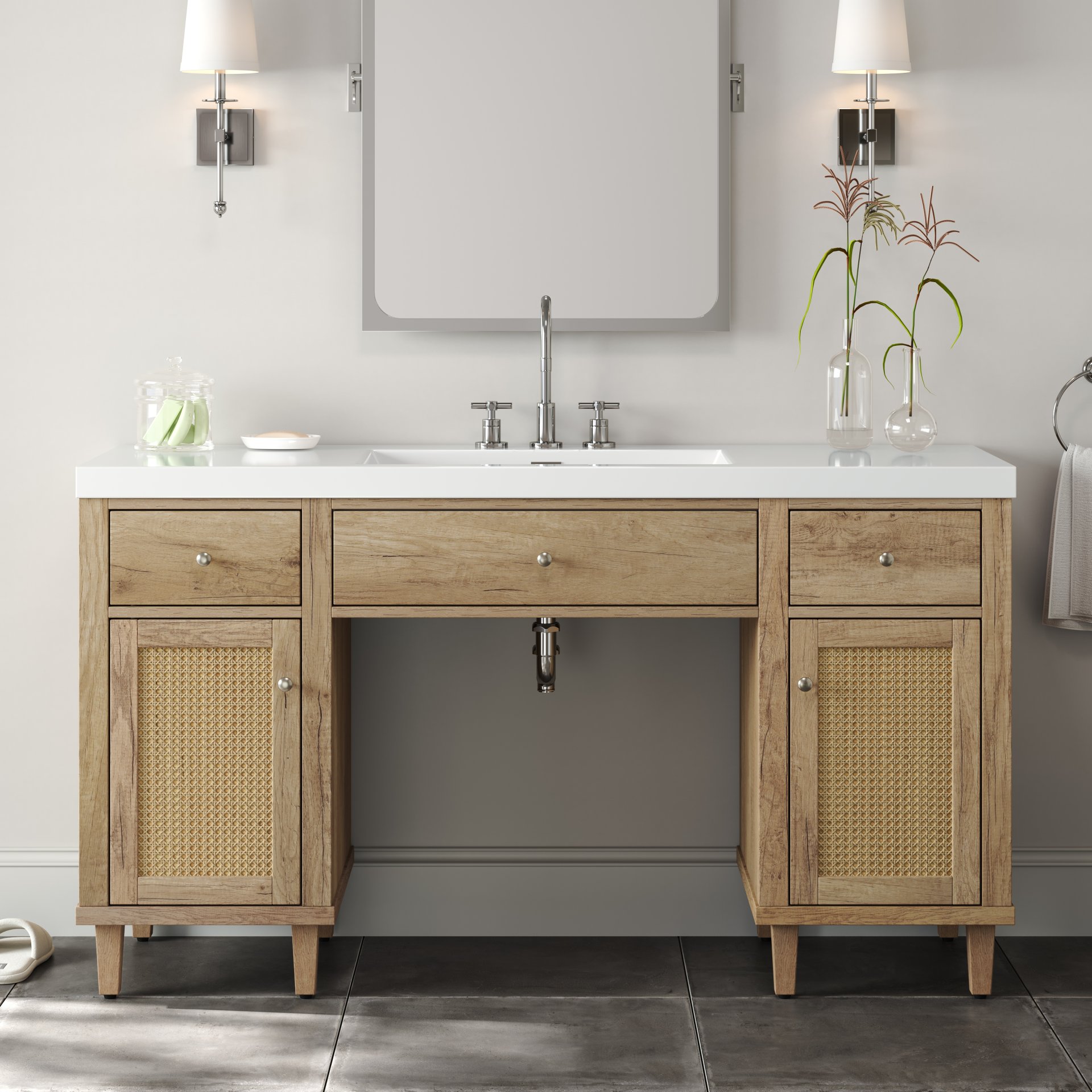 Single Bathroom Vanity With Smc Sink, Spacious Storage Cabinet - Wood - Image 2