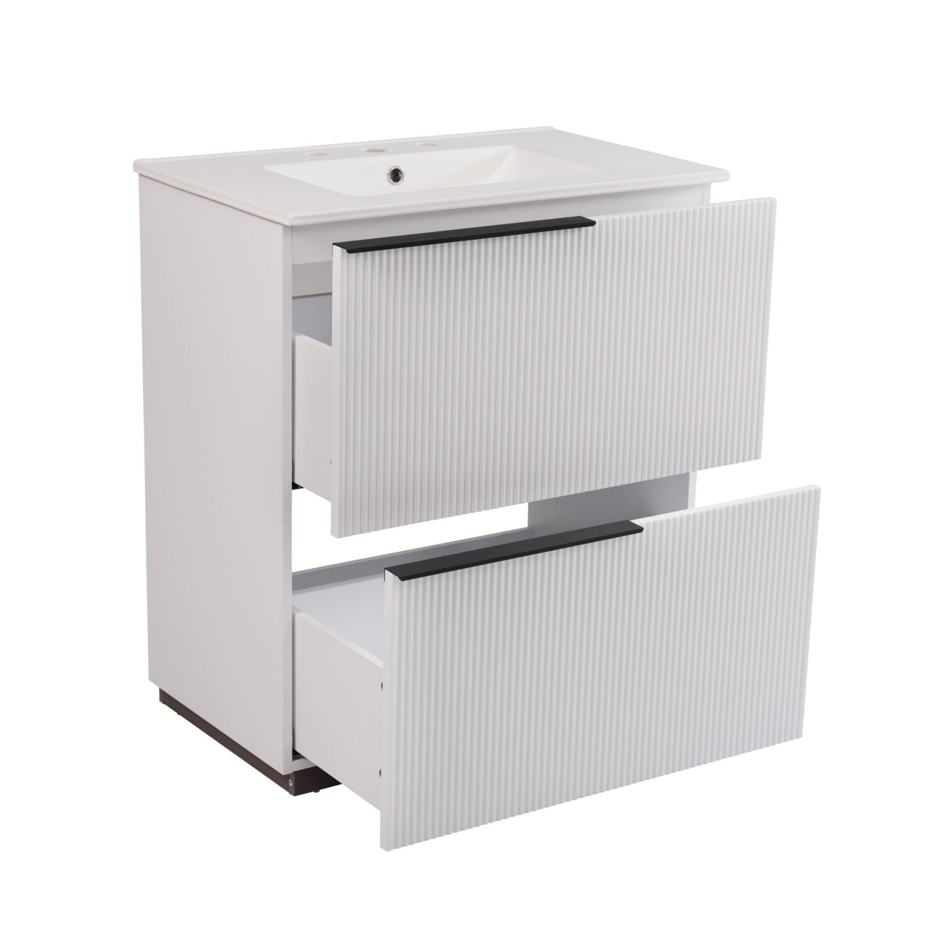 Fluted Bathroom Vanity With Sink, Full Extension Drawers, Soft Close Slides - White - Image 10
