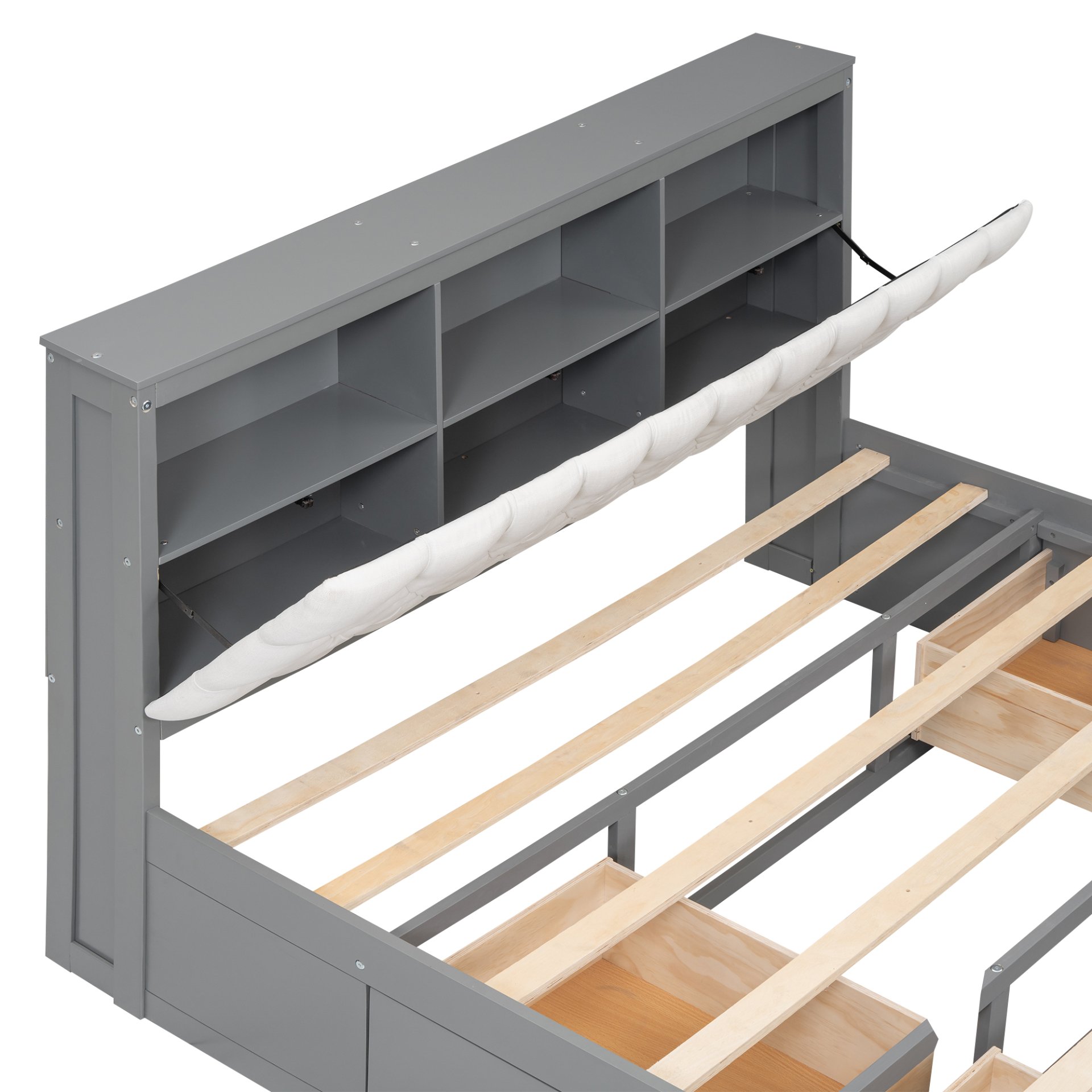 Queen Size Platform Bed With Storage Headboard, Shoe Rack And 4 Drawers - Gray - Image 8
