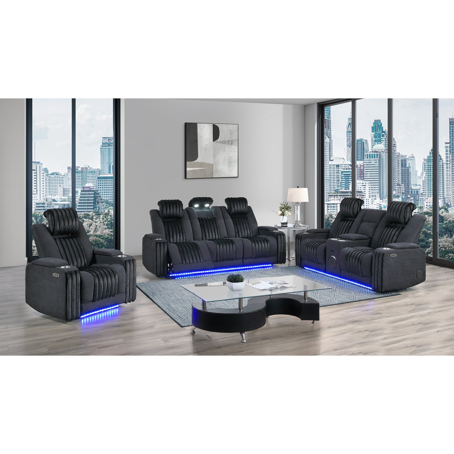 Duran - Power Reclining Loveseat, LED Light And Bluetooth Speaker - Black - Image 10