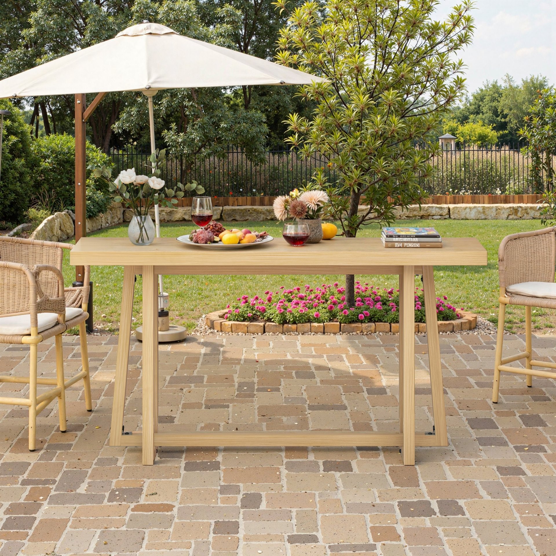 Console Table Stylish Rectangular Entryway Table Outdoor Console Table For Patio Sturdy Construction Hall Table - Natural - Image 4