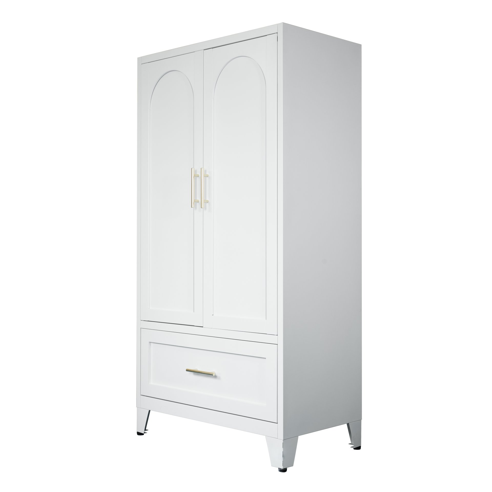 Wardrobe Cabinet With 1 Drawer And Hanging Rod, 2 Doors Closet With Shelf For Bedroom - White - Image 4