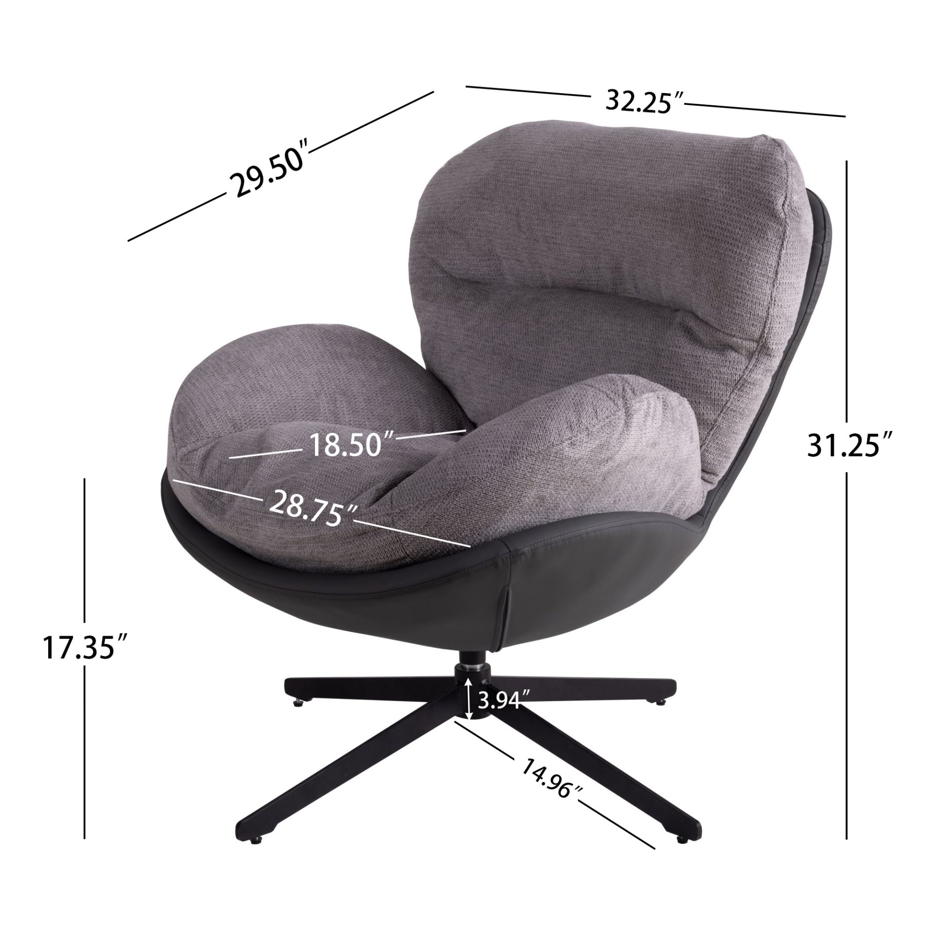 360° Swivel Office Chair, Modern Chenille Chair With And Metal Base Frame, No Wheels, Accent Chair - Gray - Image 4