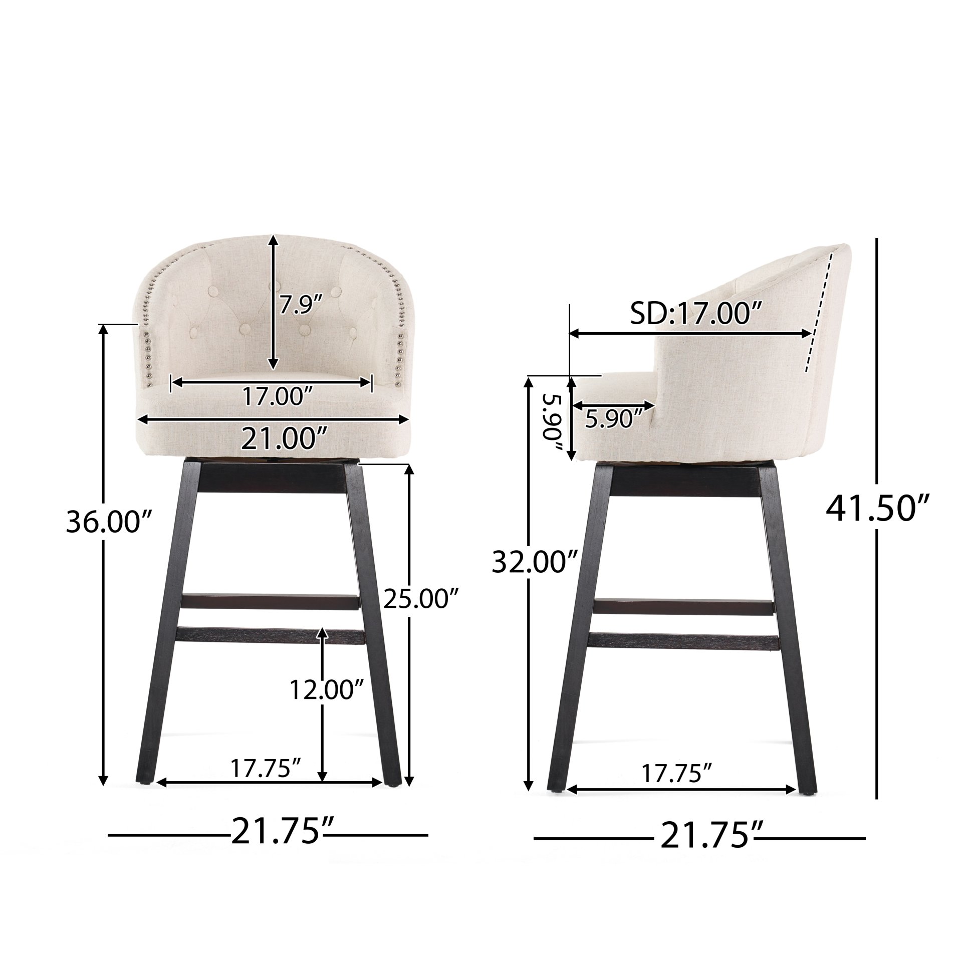 360 Degree Swivel Bar Stool With Stunning Nailhead Trim (Set of 2) - Beige - Image 3