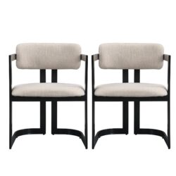 Upholstered Dining Armchairs (Set of 2) - Beige / Black