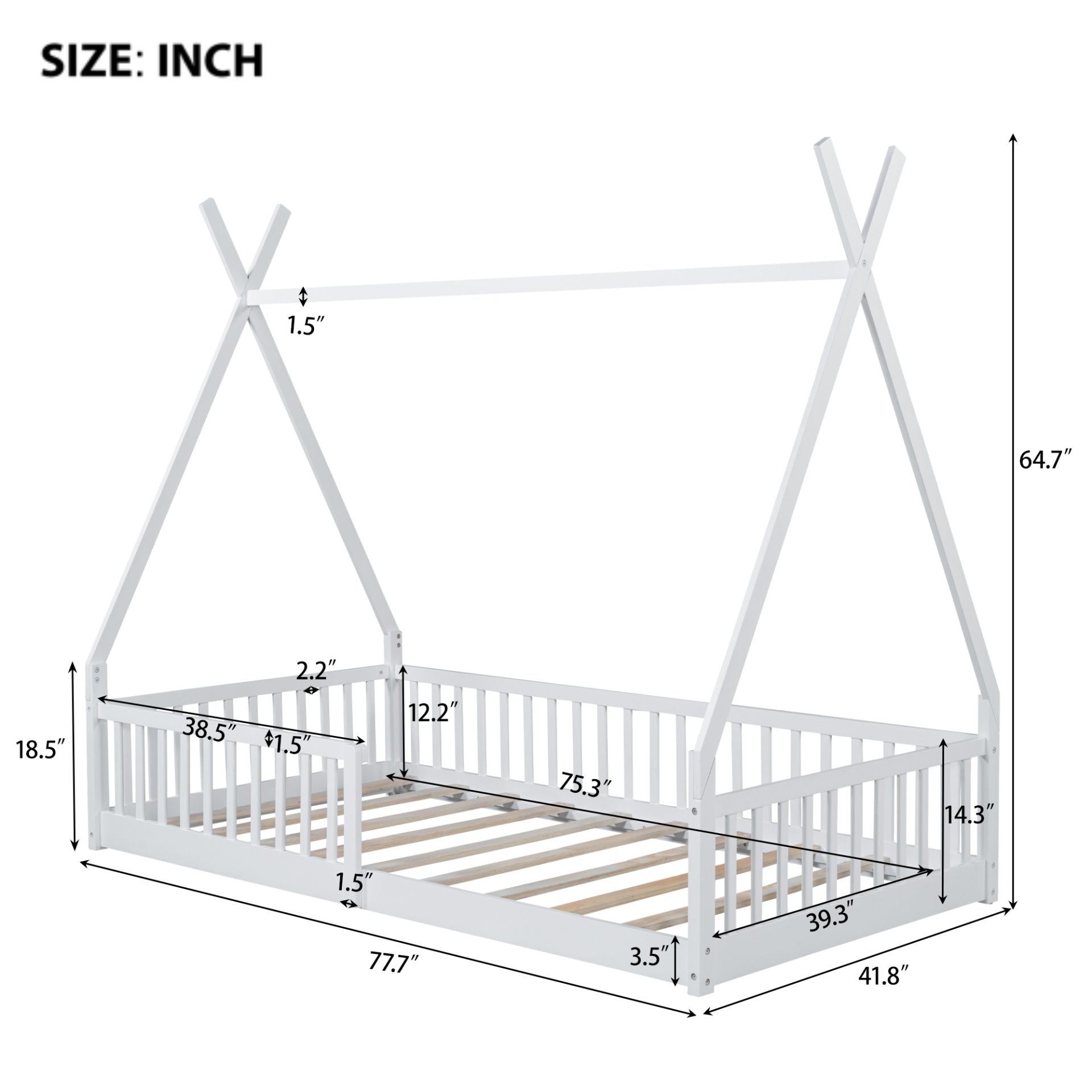 Twin Size House Bed & Fence - White - Image 3