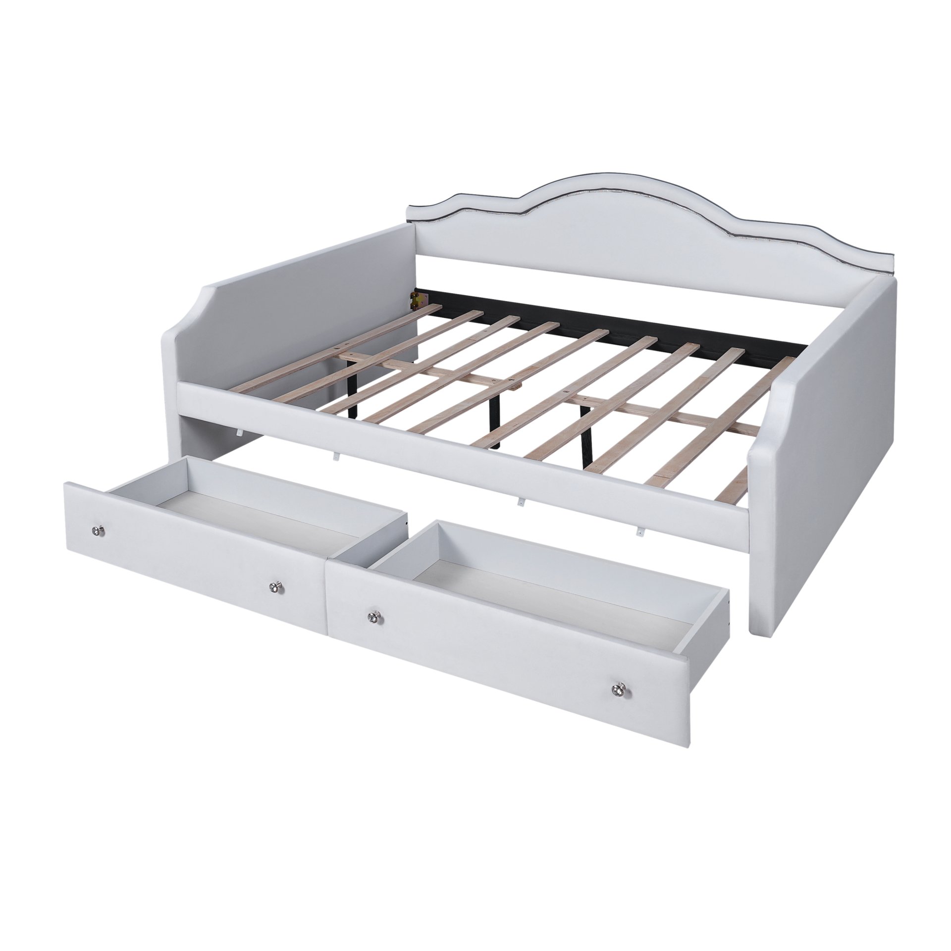 Full Size Upholstered Daybed With LED Lights And 2 Drawers - Beige - Image 9