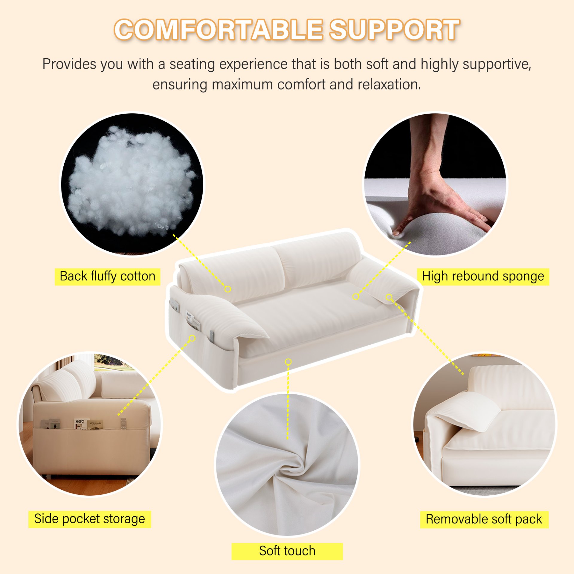 Queen Pull Out Sofa Bed, 3 In 1 Convertible Sleeper Sofa With Side Storage - Beige - Image 9