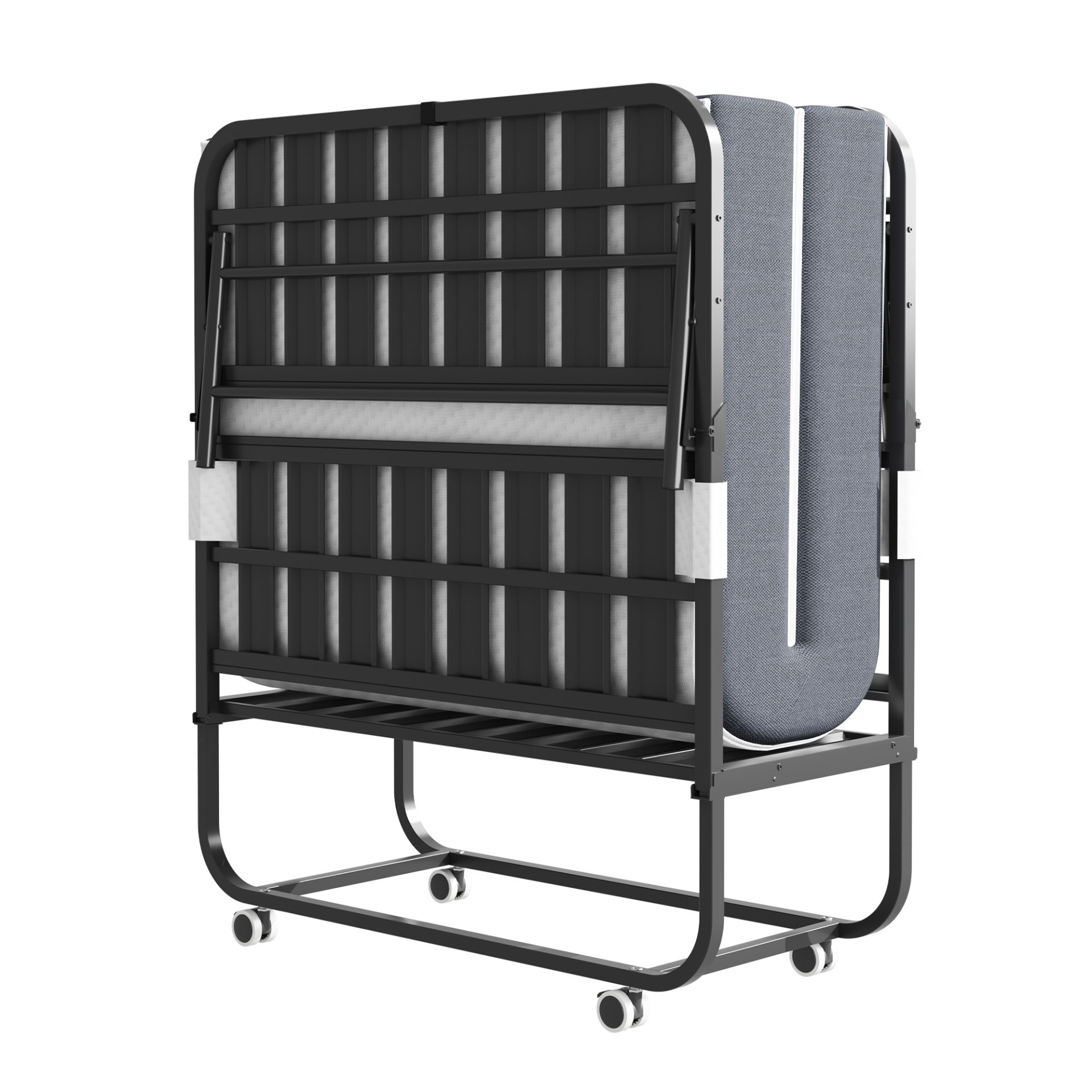 Twin Folding Bed With Memory Foam Mattress Portable Rollaway Bed Sturdy Metal Frame - Brushed Nickel - Image 11