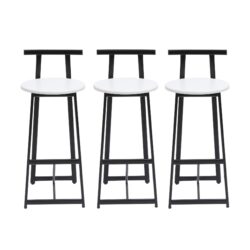 Modern Bar Stools With Backrest For Kitchen Island Or Pub Room, Metal Frame (Set of 3) - Black / White